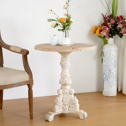 Malyric Accent Coffee Table, Antique Pedestal Table, Solid Wood Top with MGO Base