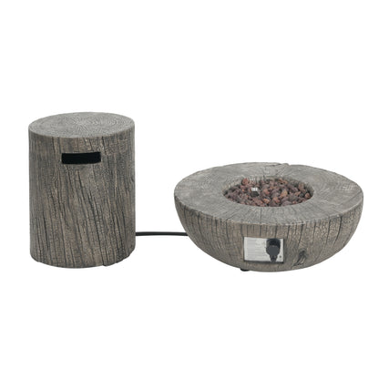 Morvyn Outdoor Fire Pit & Side Table Set ,Light Grey