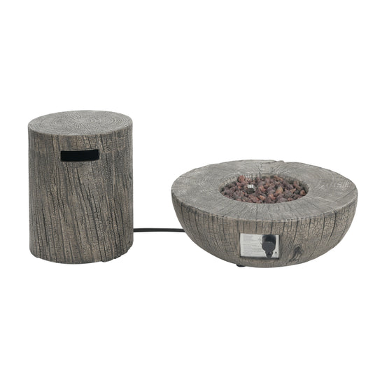 Morvyn Outdoor Fire Pit & Side Table Set ,Light Grey