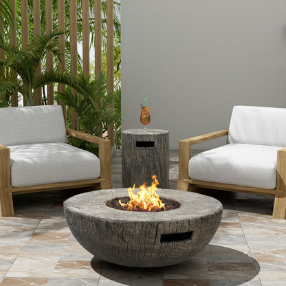 Morvyn Outdoor Fire Pit & Side Table Set ,Light Grey