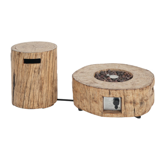 Morvyn Outdoor Fire Pit & Side Table Set,Brown