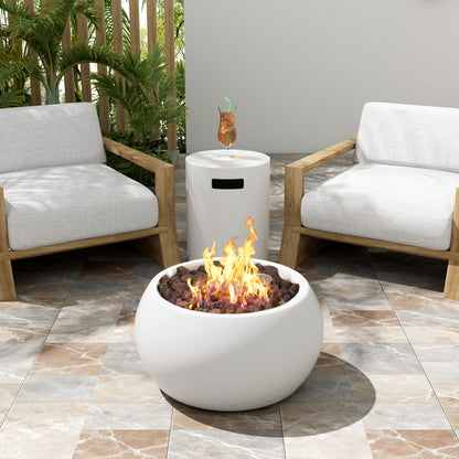 Morvyn Outdoor Fire Pit & Side Tank Holder Set,White