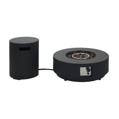 Alarion Outdoor Fire Pit Table Set – 40,000 BTU Propane Fire Pit with Matching Tank Holder