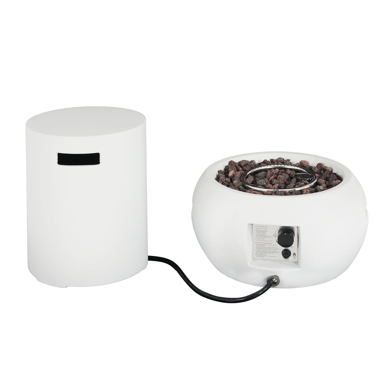 Morvyn Outdoor Fire Pit & Side Tank Holder Set,White