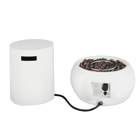 Morvyn Outdoor Fire Pit & Side Tank Holder Set,White