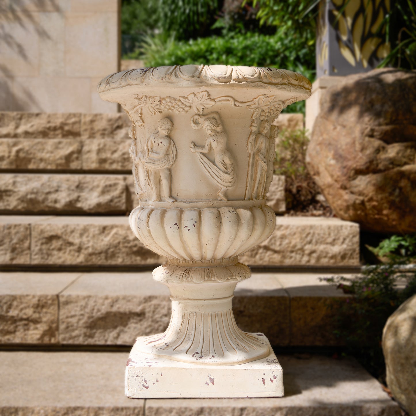 Caldrithar MGO Garden Artistic relief Urn, Antique White, 27'' H