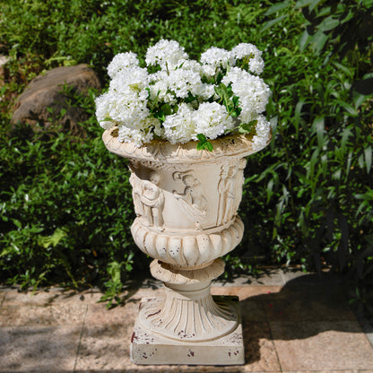 Caldrithar MGO Garden Artistic relief Urn, Antique White, 27'' H