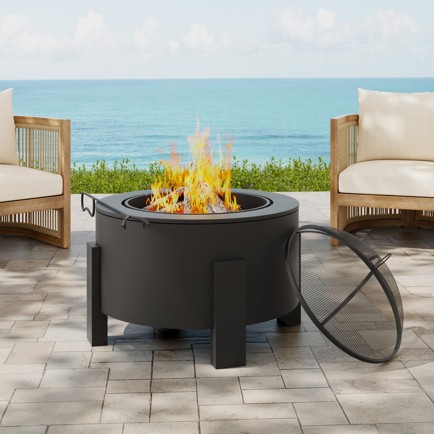Saskia Modern Wood-Burning Iron Fire Pit in Black