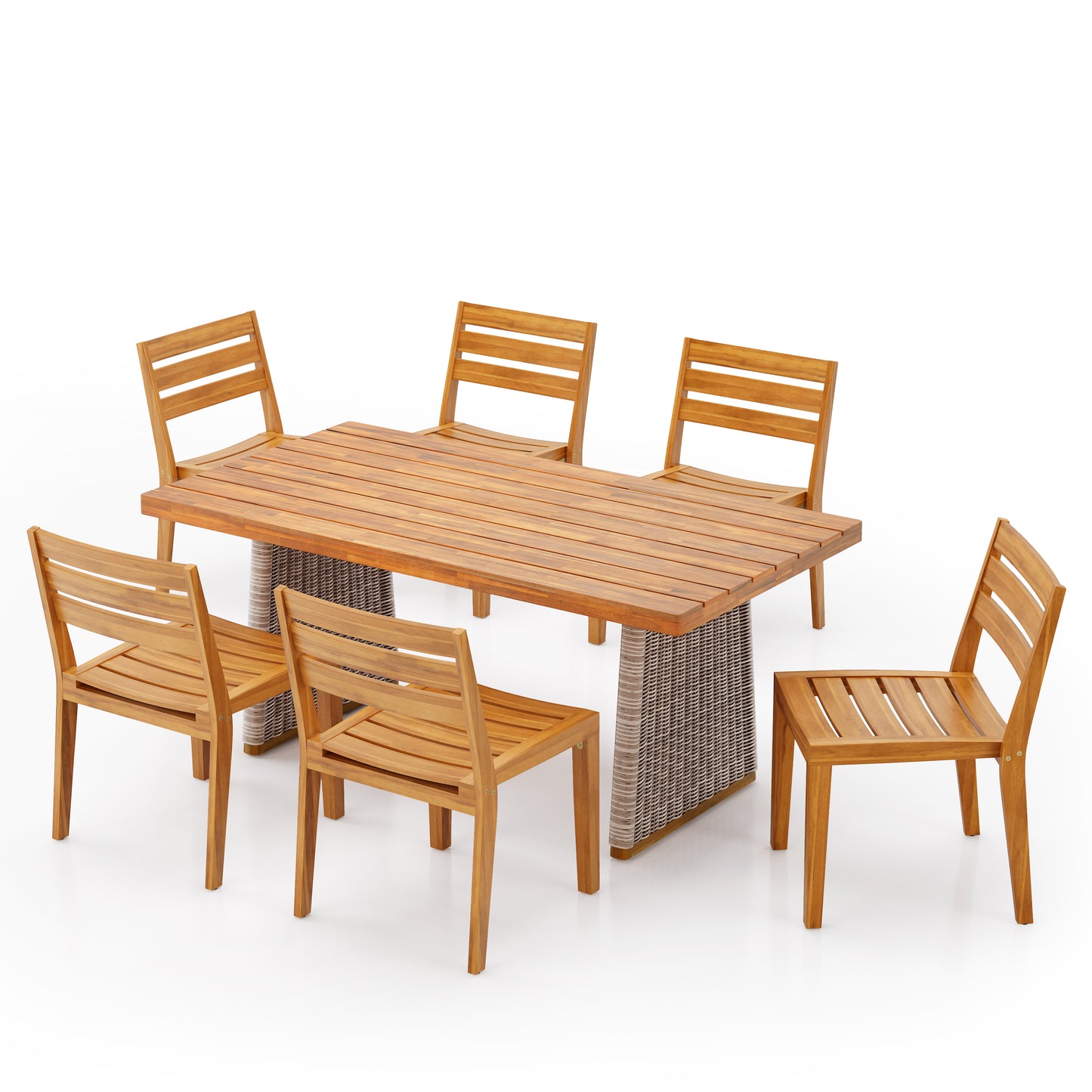Gwynnetha 7-Piece Outdoor Acacia Dining Set, Including 6 Solid Wood Dining Chairs and 1 Dining Table