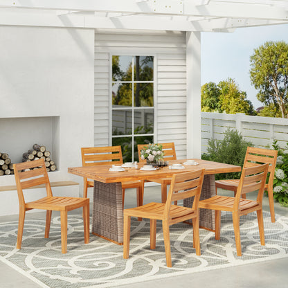 Gwynnetha 7-Piece Outdoor Acacia Dining Set, Including 6 Solid Wood Dining Chairs and 1 Dining Table