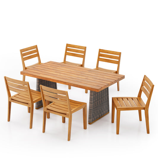 Gwynnetha 7-Piece Outdoor Acacia Dining Set, Including 6 Solid Wood Dining Chairs and 1 Dining Table