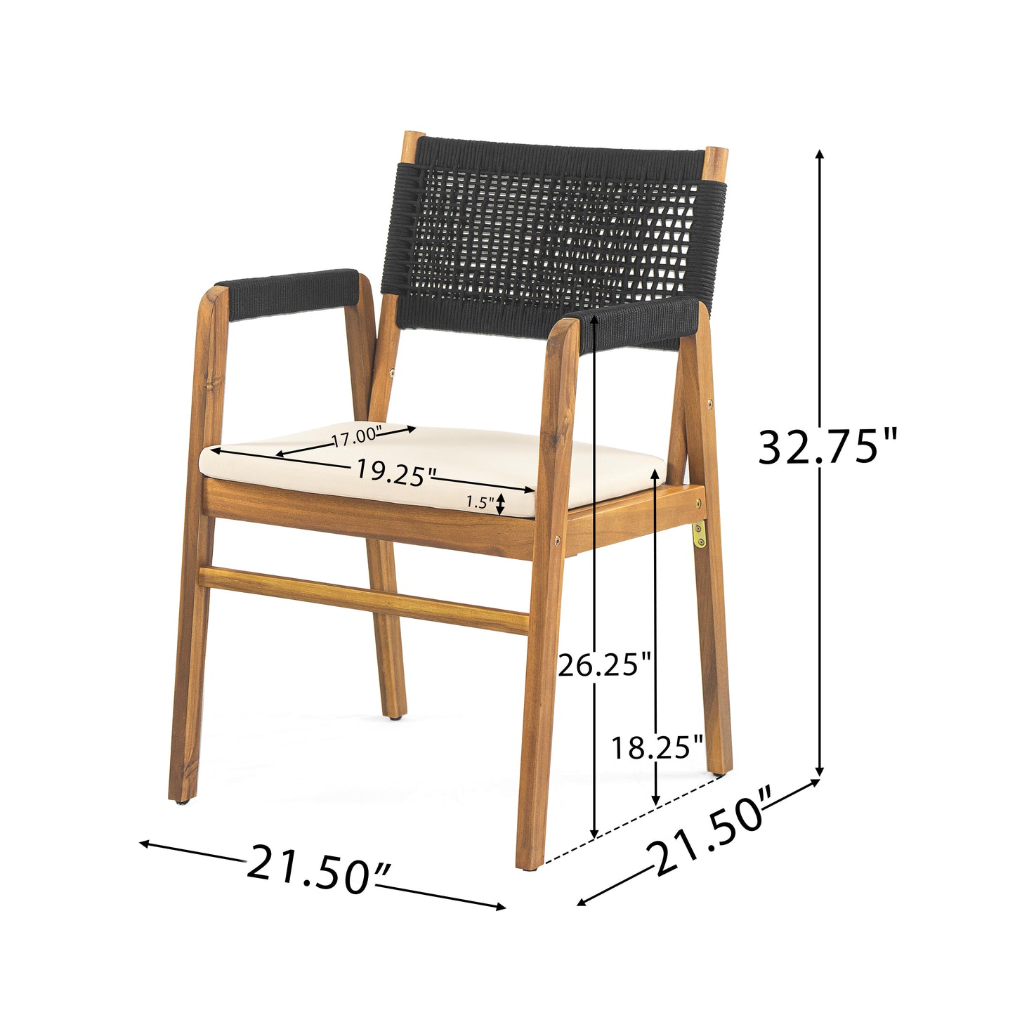 Alista Outdoor 6 Pieces Acacia Wood Dining Set,Include 4 Armchair with Cushion,1 Bench and 1 Table