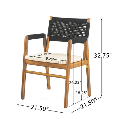 Alista Outdoor 6 Pieces Acacia Wood Dining Set,Include 4 Armchair with Cushion,1 Bench and 1 Table