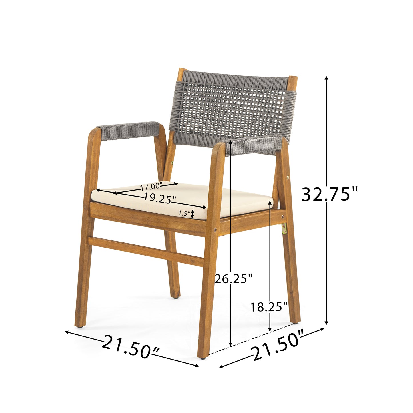 Alista Outdoor 6 Pieces Acacia Wood Dining Set,Include 4 Armchair with Cushion,1 Bench and 1 Table