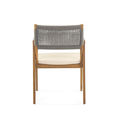 Alista Outdoor 6 Pieces Acacia Wood Dining Set,Include 4 Armchair with Cushion,1 Bench and 1 Table