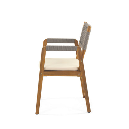 Alista Outdoor 7 Pieces Acacia Wood Dining Set,Include 6 Armchair with Cushion and 1 Dining Table