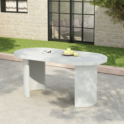 Ottilie Oval 67.5" Mondern Outdoor Concrete Dining Table,Terrazzo White