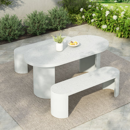 Clementine Terrazzo Dining Set — 3-Piece Outdoor Table with 2 Bench