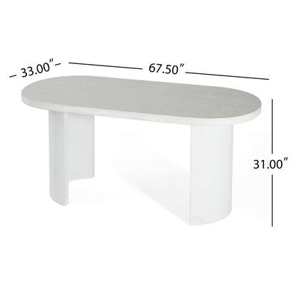 Ottilie Oval 67.5" Mondern Outdoor Concrete Dining Table,Terrazzo White