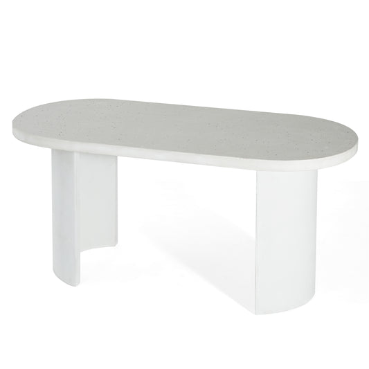 Ottilie Oval 67.5" Mondern Outdoor Concrete Dining Table,Terrazzo White