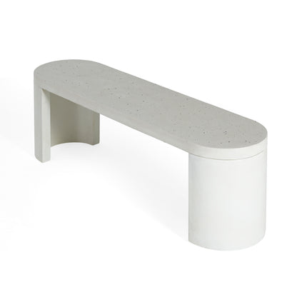 Ellis Oval 60" Modern Outdoor Concrete Dining Bench,Terrazzo White