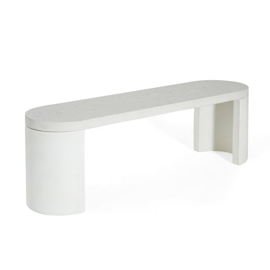 Ellis Oval 60" Modern Outdoor Concrete Dining Bench,Terrazzo White