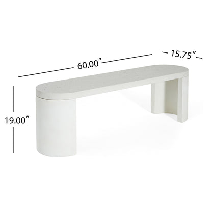 Ellis Oval 60" Modern Outdoor Concrete Dining Bench,Terrazzo White