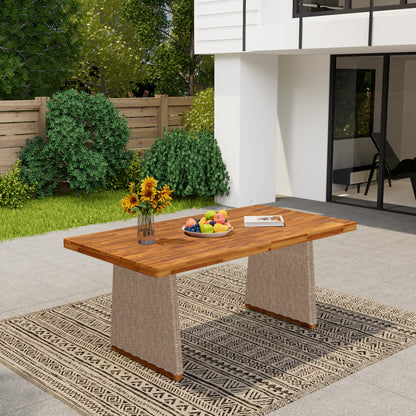 Vireor Outdoor Acacia Wood Dining Table,Slatted Tabletop and Handwoven Rattan Legs
