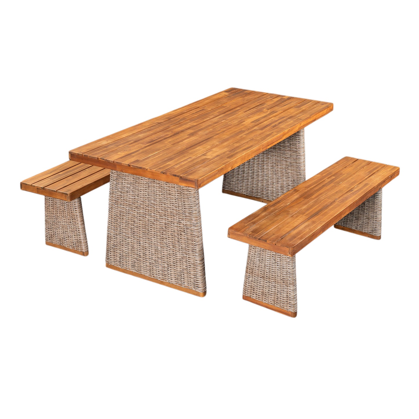 Vireor  3-piece Outdoor Acacia Wood Dining Table Set with 1 Table and 2 Benches
