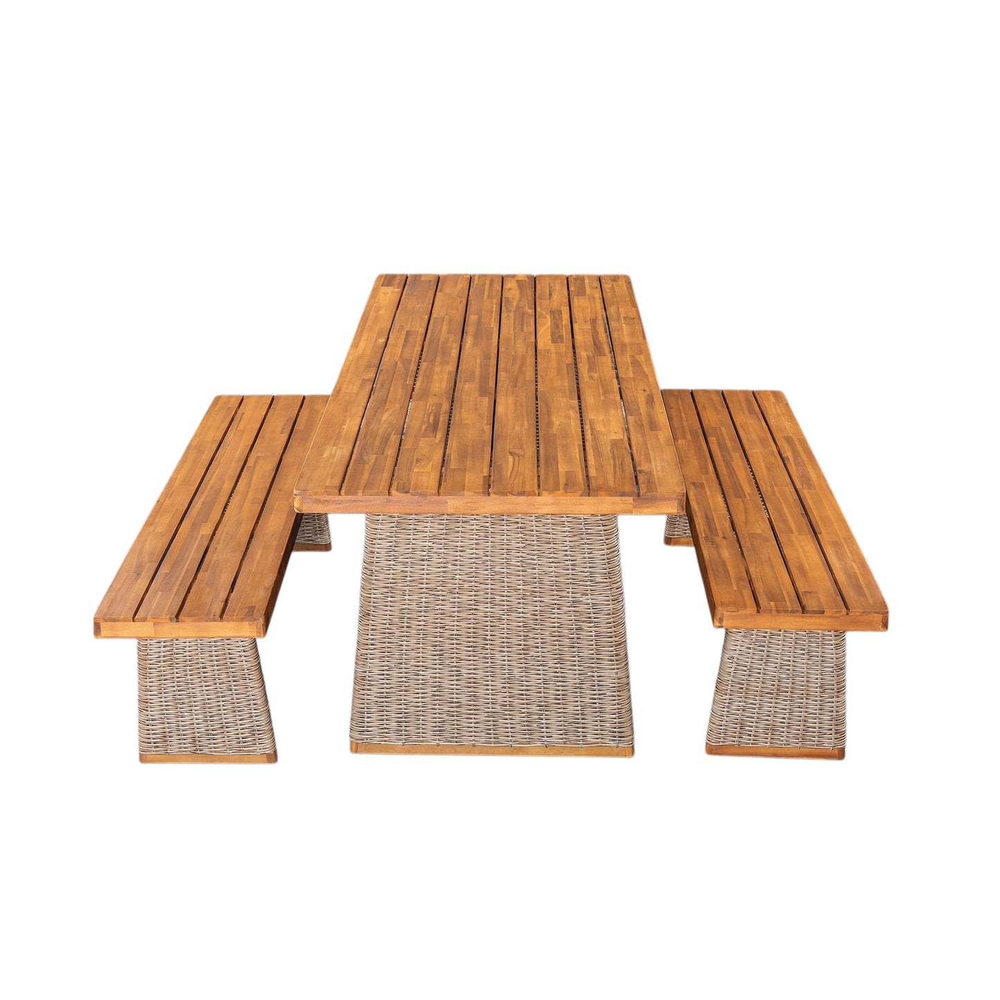 Vireor  3-piece Outdoor Acacia Wood Dining Table Set with 1 Table and 2 Benches
