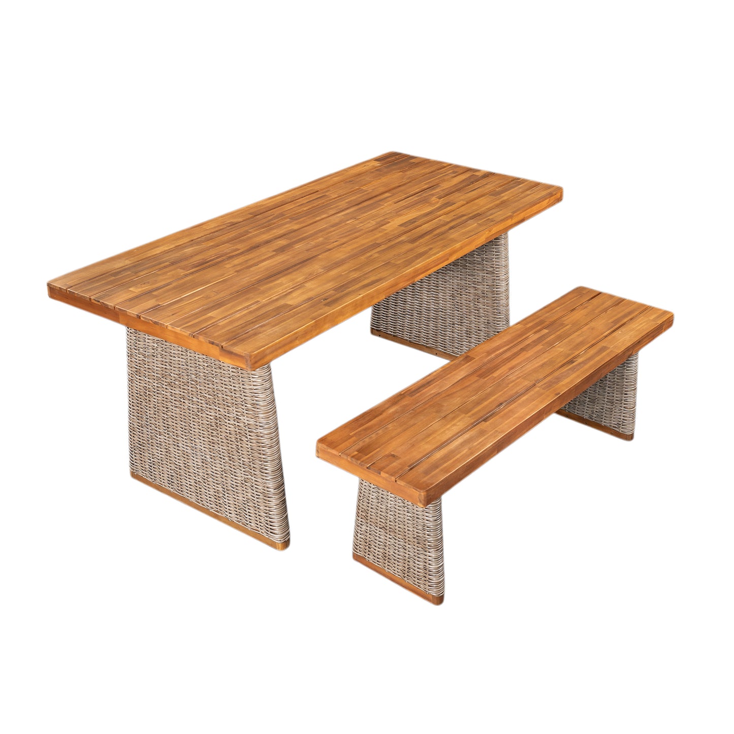 Vireor  2-piece Outdoor Acacia Wood Dining Table Set with 1 Table and 1 Bench