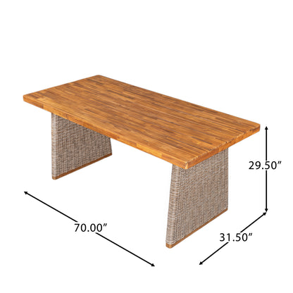 Alista Outdoor 6 Pieces Acacia Wood Dining Set,Include 4 Armchair with Cushion,1 Bench and 1 Table