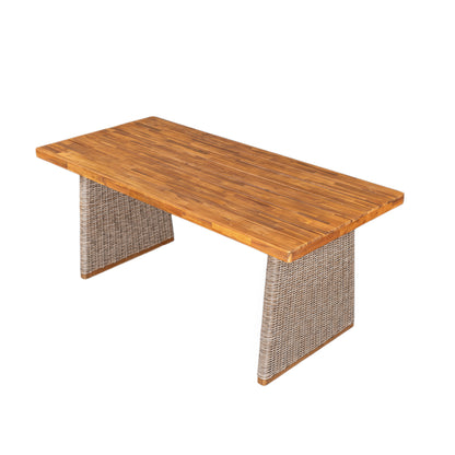 Alista Outdoor 6 Pieces Acacia Wood Dining Set,Include 4 Armchair with Cushion,1 Bench and 1 Table