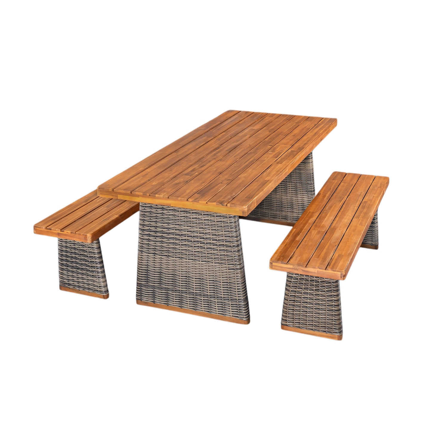 Vireor  3-piece Outdoor Acacia Wood Dining Table Set with 1 Table and 2 Benches