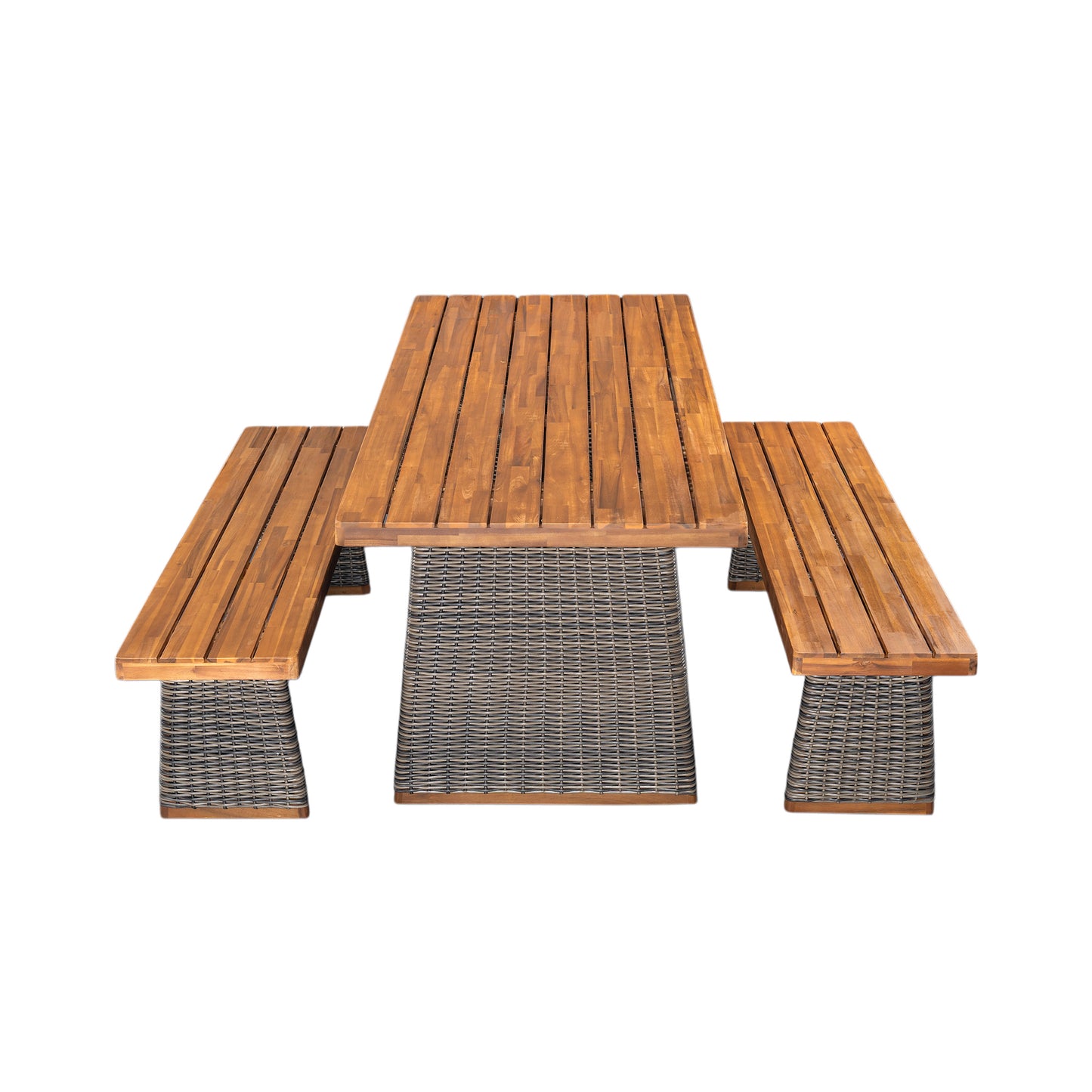 Vireor  3-piece Outdoor Acacia Wood Dining Table Set with 1 Table and 2 Benches