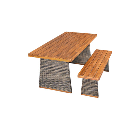 Vireor  2-piece Outdoor Acacia Wood Dining Table Set with 1 Table and 1 Bench
