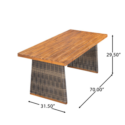 Alista Outdoor 6 Pieces Acacia Wood Dining Set,Include 4 Armchair with Cushion,1 Bench and 1 Table