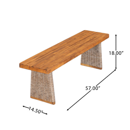Alista Outdoor 6 Pieces Acacia Wood Dining Set,Include 4 Armchair with Cushion,1 Bench and 1 Table