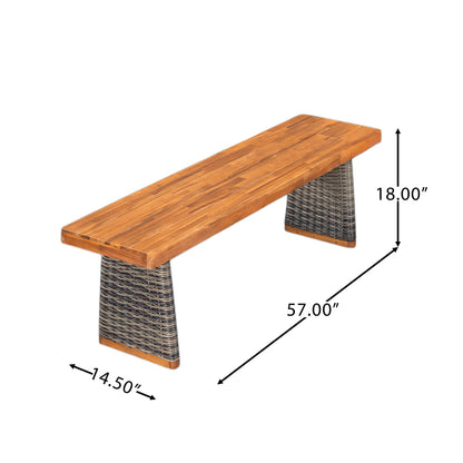 Alista Outdoor 6 Pieces Acacia Wood Dining Set,Include 4 Armchair with Cushion,1 Bench and 1 Table