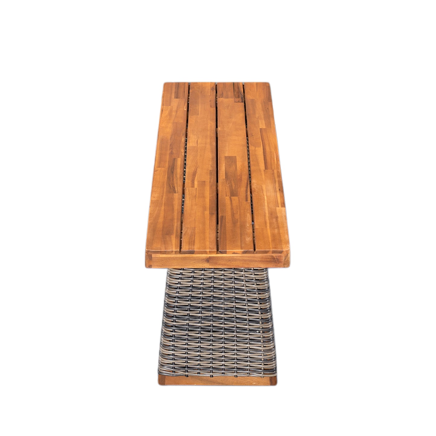 Eulaliy Outdoor 6 Pieces PE Rattan Chat Set,Include 4 Stacking Chair With Cushion,1 Wood Bench,1 Dining Table