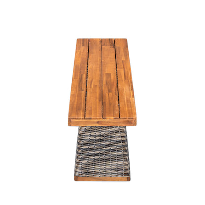 Alista Outdoor 6 Pieces Acacia Wood Dining Set,Include 4 Armchair with Cushion,1 Bench and 1 Table