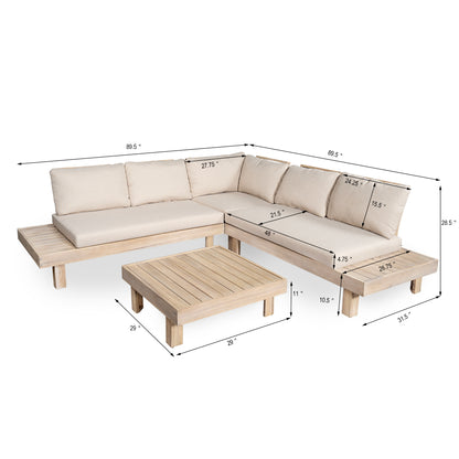 Eulalia Acacia 4-Pieces Sofa Sectional Sets, Light White+Sand