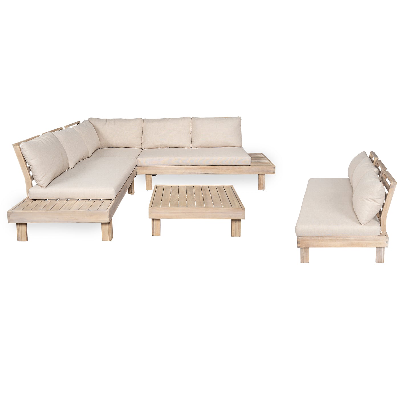 Topia Acacia wood Chat Set 5 pieces,include 3 Seater Sofa,Left and Right 2 seater sofa set,Corner Chair and Coffee Table