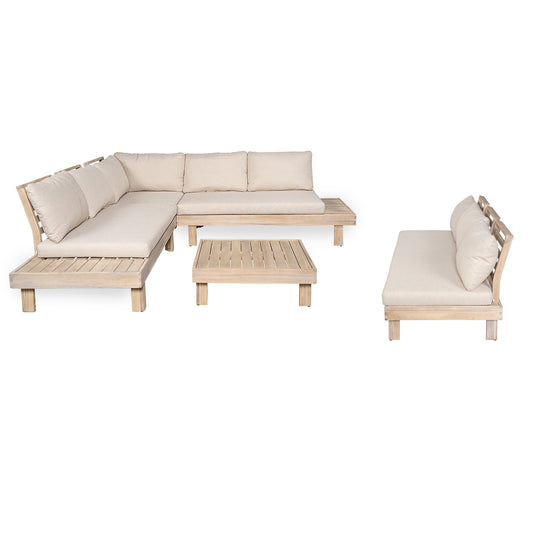 Topia Acacia wood Chat Set 5 pieces,include 3 Seater Sofa,Left and Right 2 seater sofa set,Corner Chair and Coffee Table