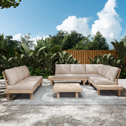 Topia Acacia wood Chat Set 5 pieces,include 3 Seater Sofa,Left and Right 2 seater sofa set,Corner Chair and Coffee Table