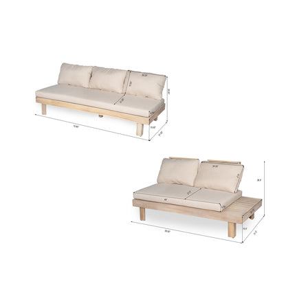 Topia Acacia wood Chat Set 5 pieces,include 3 Seater Sofa,Left and Right 2 seater sofa set,Corner Chair and Coffee Table