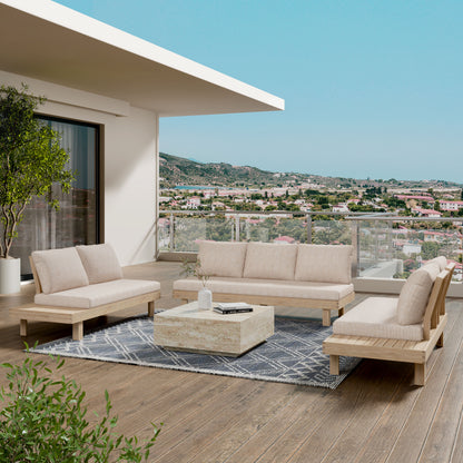 Topia Acacia wood Chat Set 5 pieces,include 3 Seater Sofa,Left and Right 2 seater sofa set,Corner Chair and Coffee Table