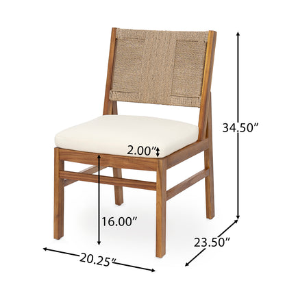 Araminta Outdoor Arly Wood and Wicker Woven Dining Chair with Cushions(Set of 2)
