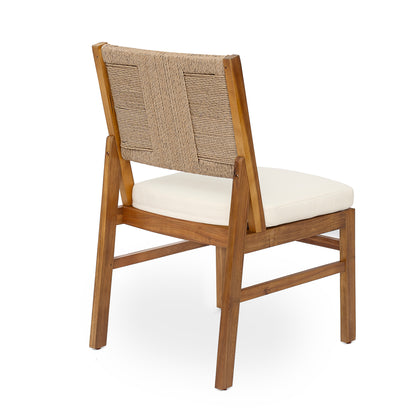 Araminta Outdoor Arly Wood and Wicker Woven Dining Chair with Cushions(Set of 2)