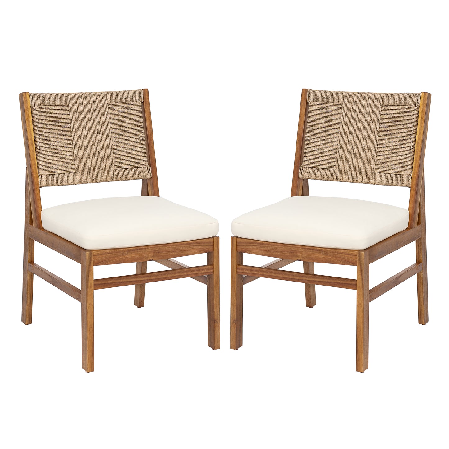 Araminta Outdoor Arly Wood and Wicker Woven Dining Chair with Cushions(Set of 2)